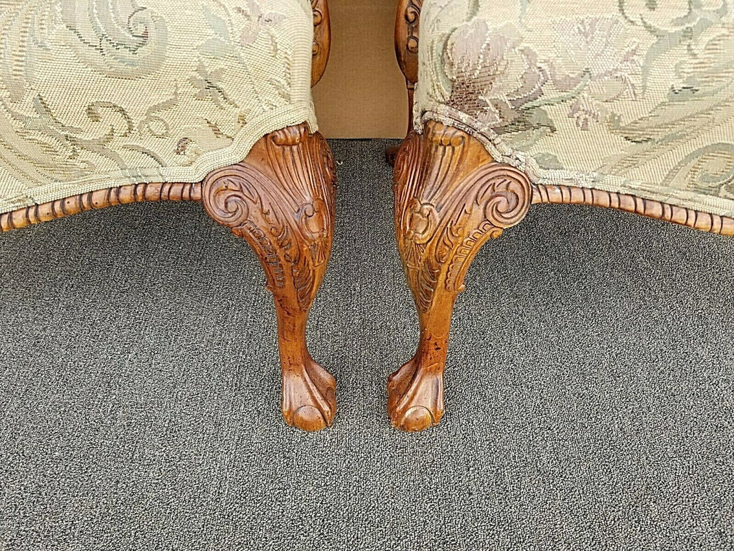 2 Chippendale Style Ball & Claw Tapestry Armchairs by CENTURY FURNITURE CO