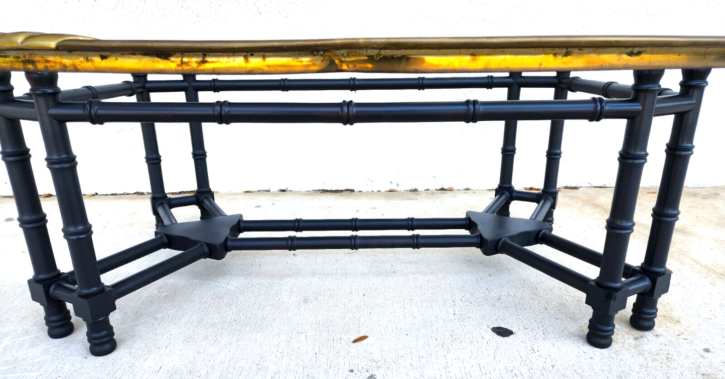 Brass Tray Coffee Table Bamboo Glass Chippendale Asian Regency