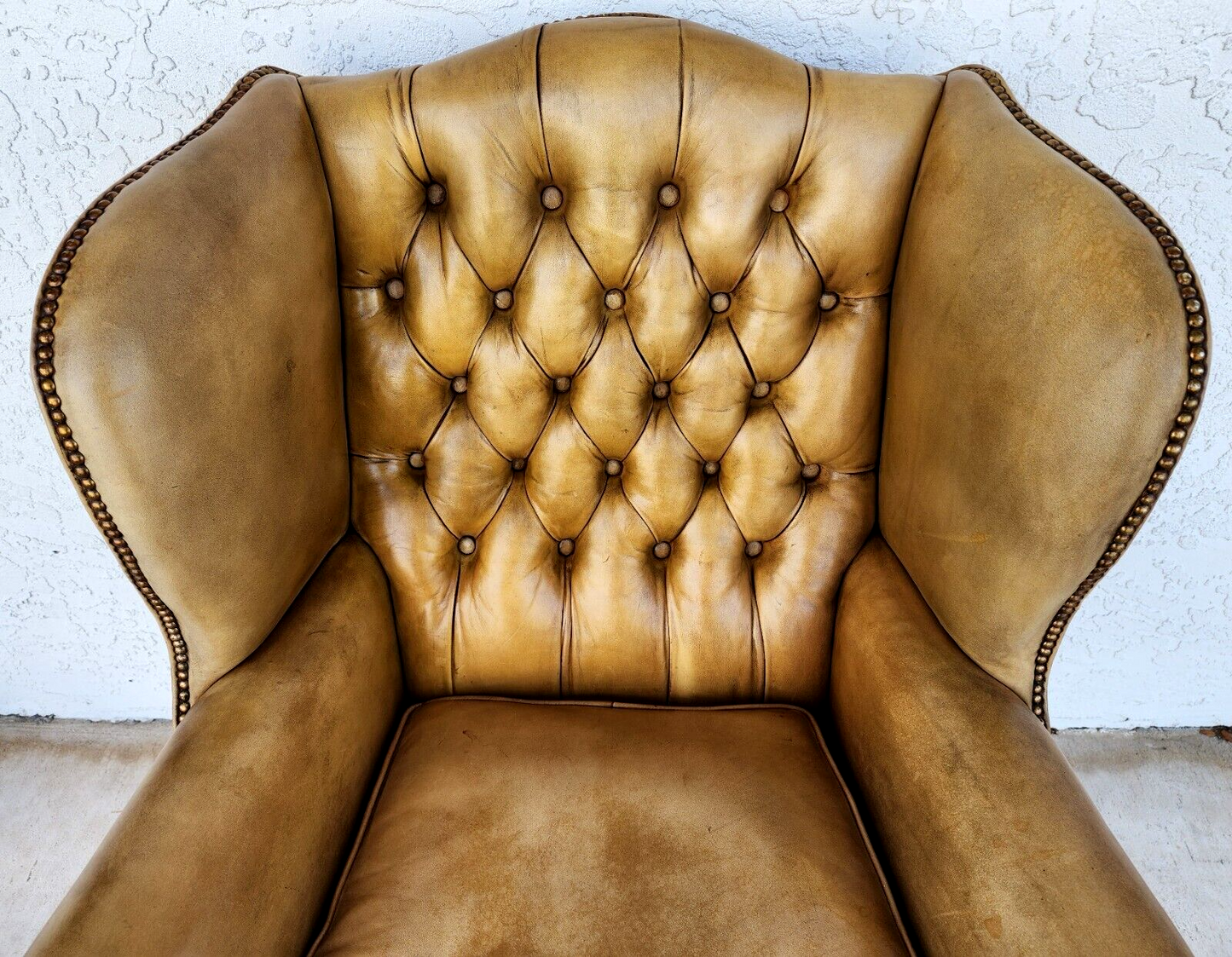 English Leather Armchair Wingback Chesterfield Antique