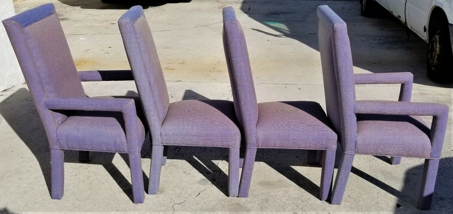 Set of 4 High End Upholstered Blue Parsons Dining Chairs Spring Supported Seats