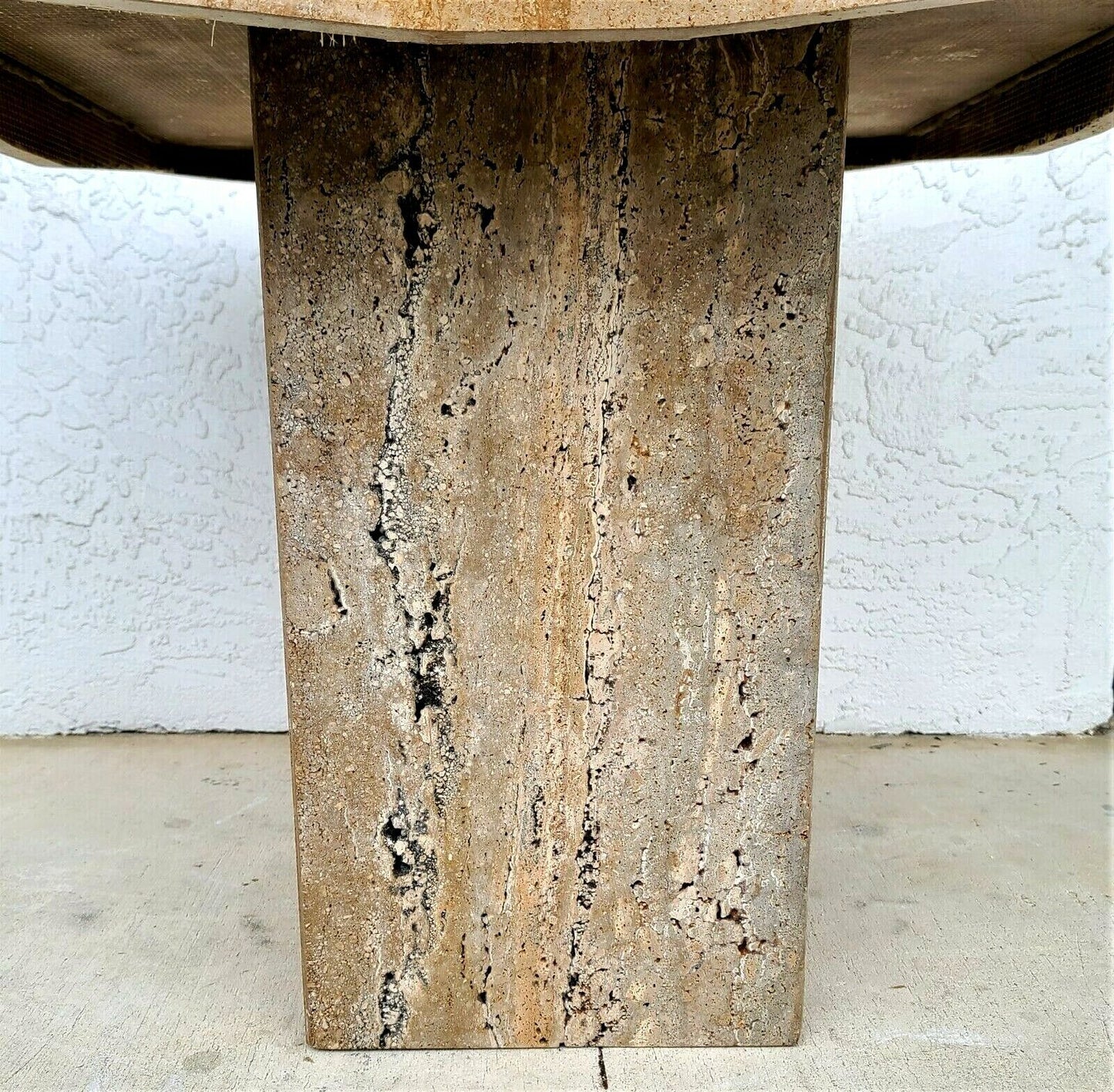 Italian Walnut Travertine Marble Side End Table by Stone International