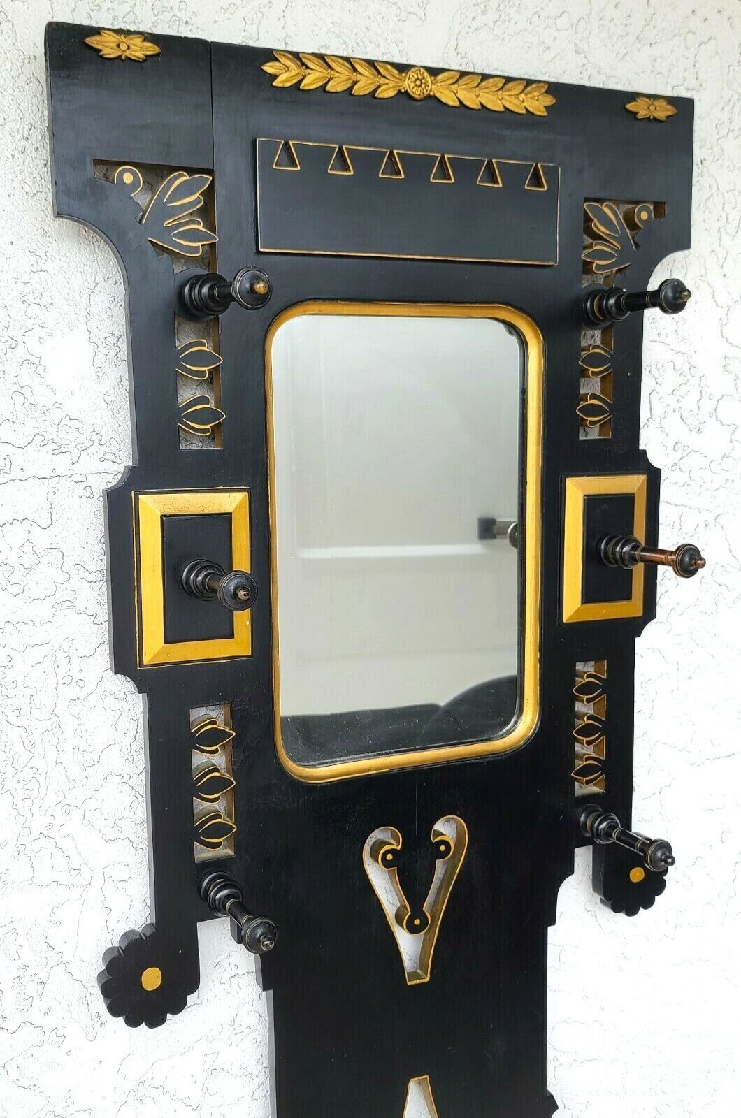 Antique M & H Solid Wood Hall Tree with Marble Top and Drawer