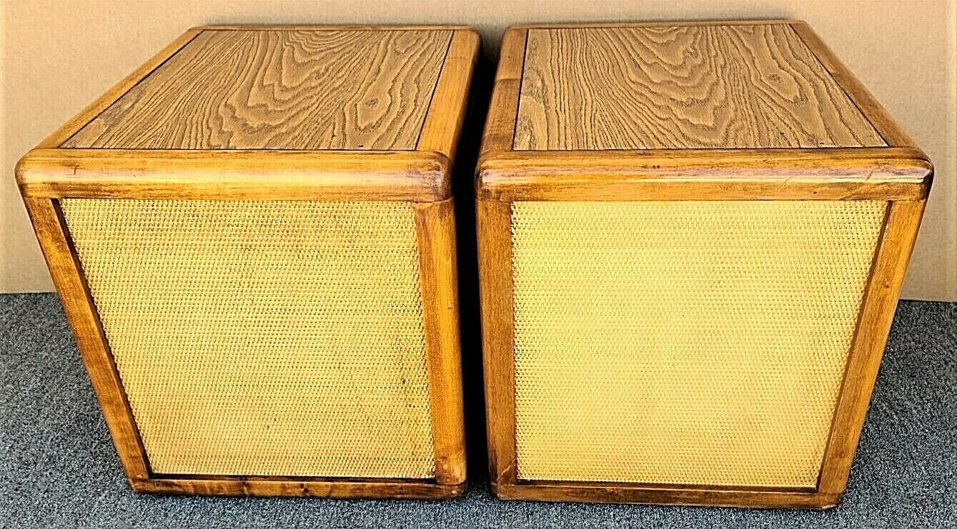 Vtg Pair Of GLENN of CALIFORNIA Mid Century Modern Wicker Accented Nightstands