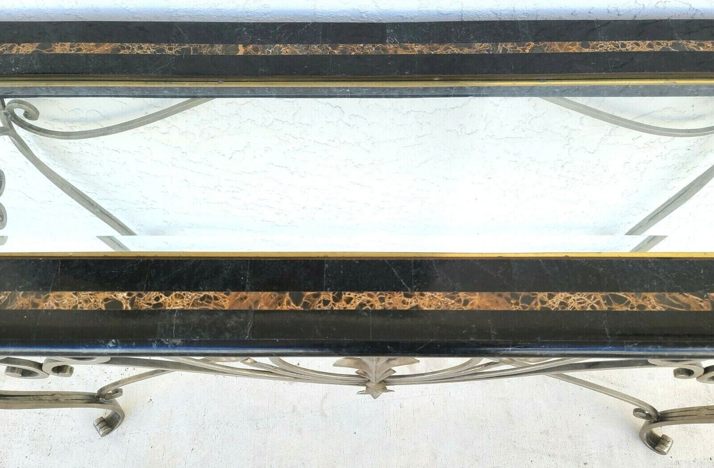 MAITLAND SMITH Tessellated Marble Brushed Steel Glass Console Sofa Table