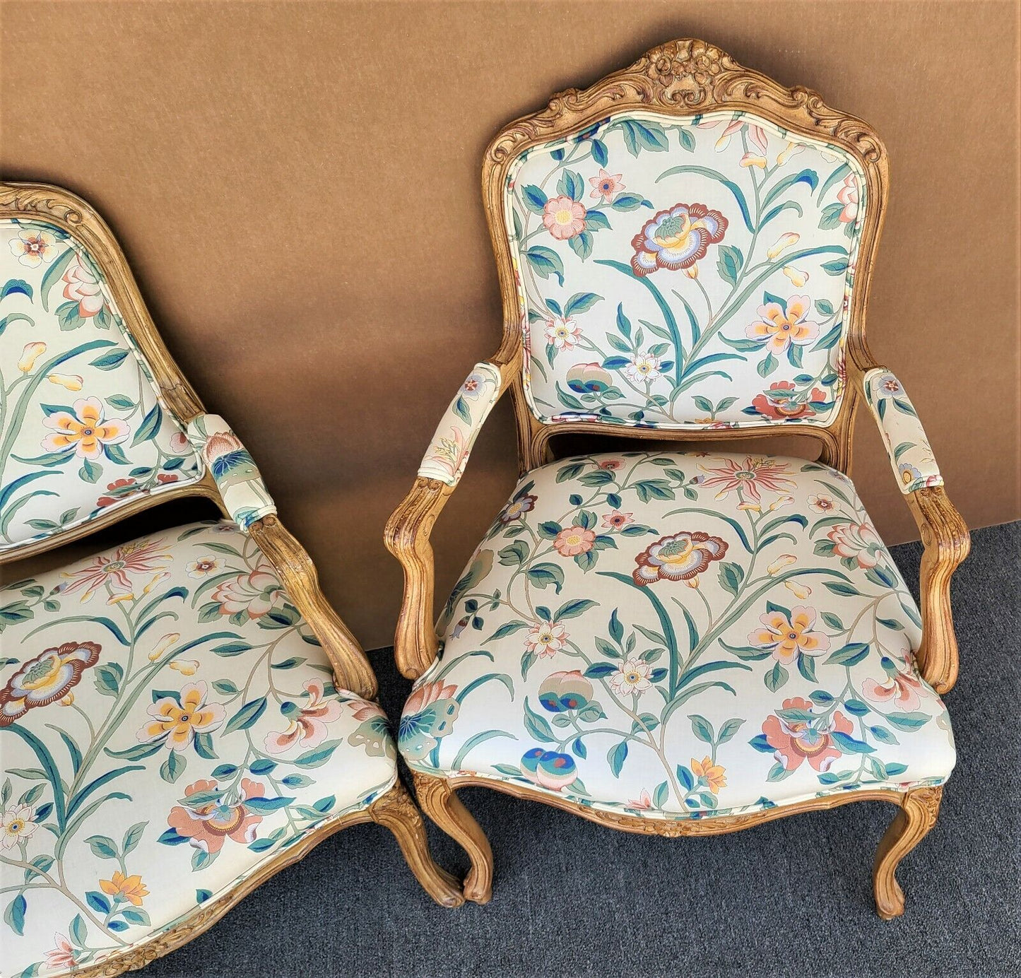 (2) Vintage French Provincial Louis XV Style Italian Arm Chairs by Chateau d'Ax