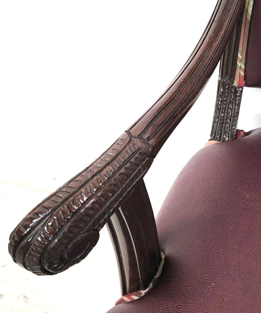 Vintage French Carved Solid Mahogany Dining Armchairs