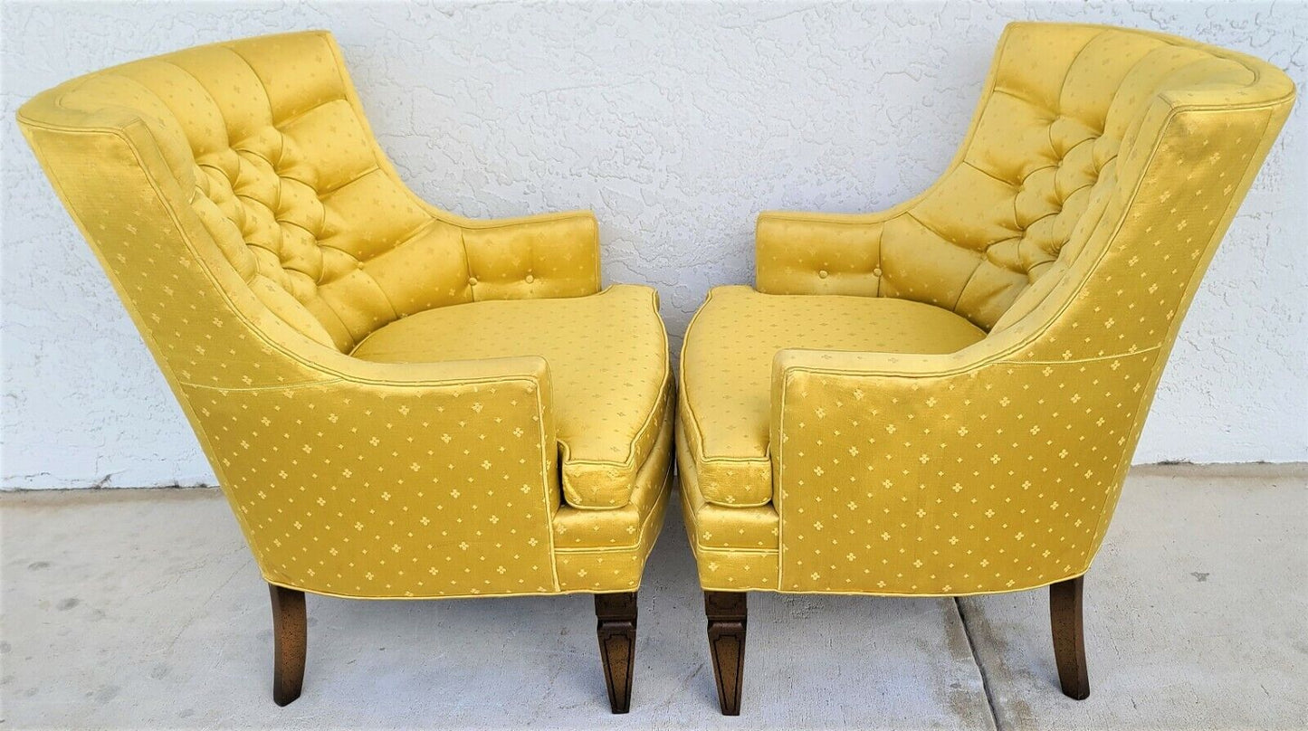 Mid Century SILVER CRAFT Hollywood Regency Tufted Club Lounge Chairs - A Pair