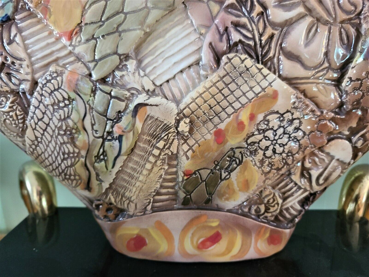 Large GAIL MARKIEWICZ Patchwork Heart Vase Studio Art Pottery