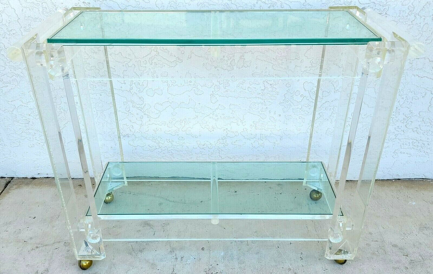 Vintage 1970s Lucite & Glass Rolling Bar Serving Cart