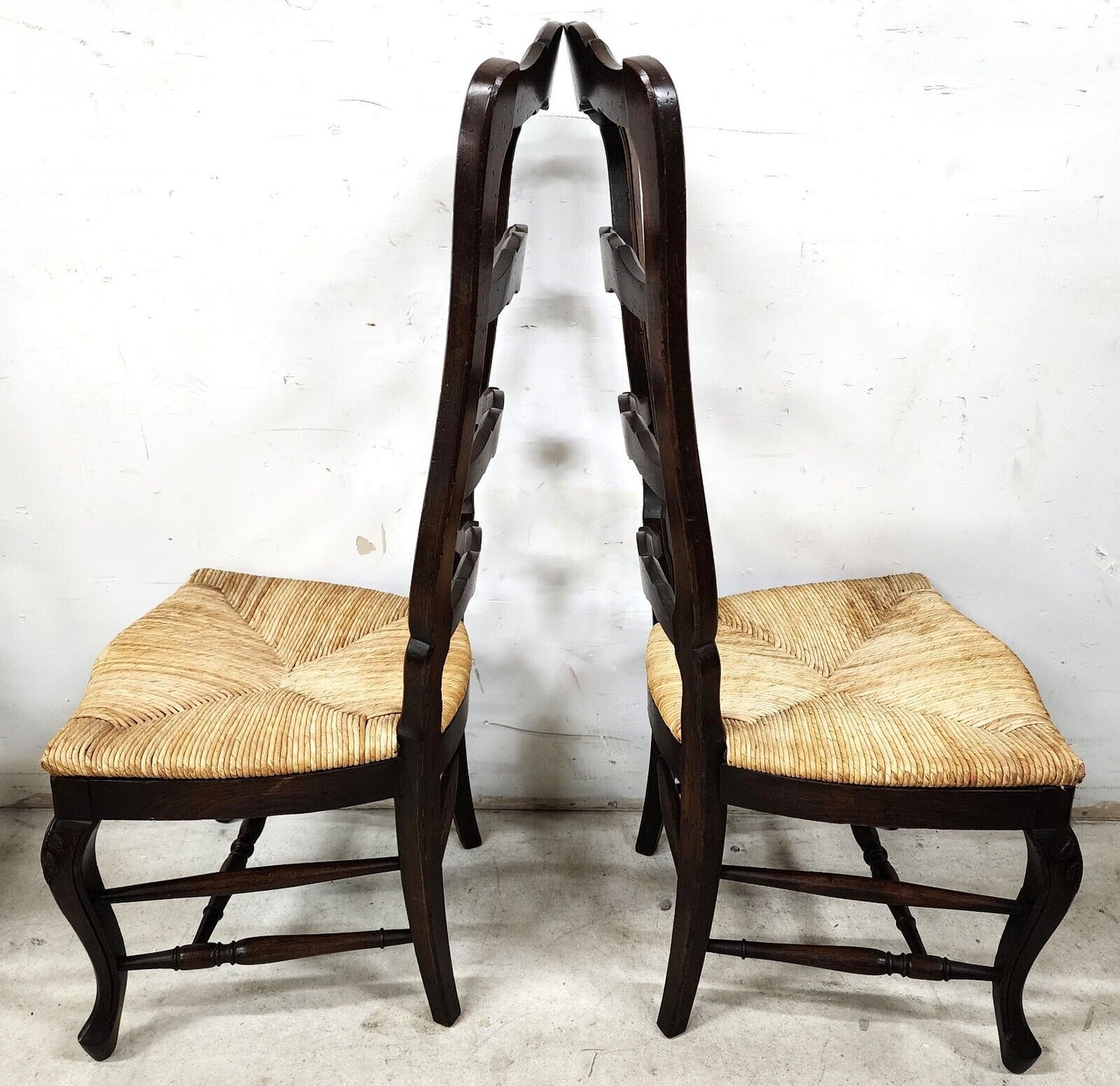 Country French Dining Chairs Rush Seat Ladderback Mid Century (6)