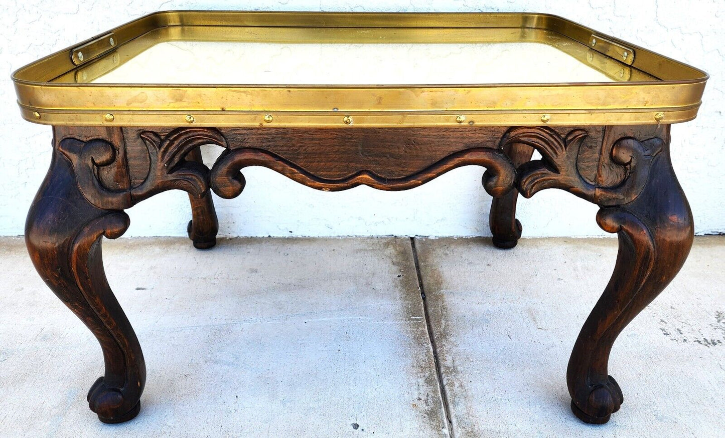 Vintage Brass and Mahogany Tray Table Mid Century