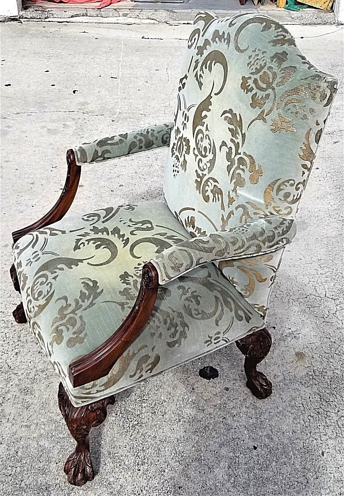 Antique Flamed Mahogany Federal Empire Style Accent Arm Chair Scrolled Arms