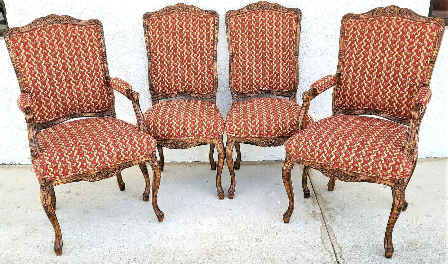 (4) Newly Upholstered French Provincial Louis XV Style Solid Wood Dining Chairs