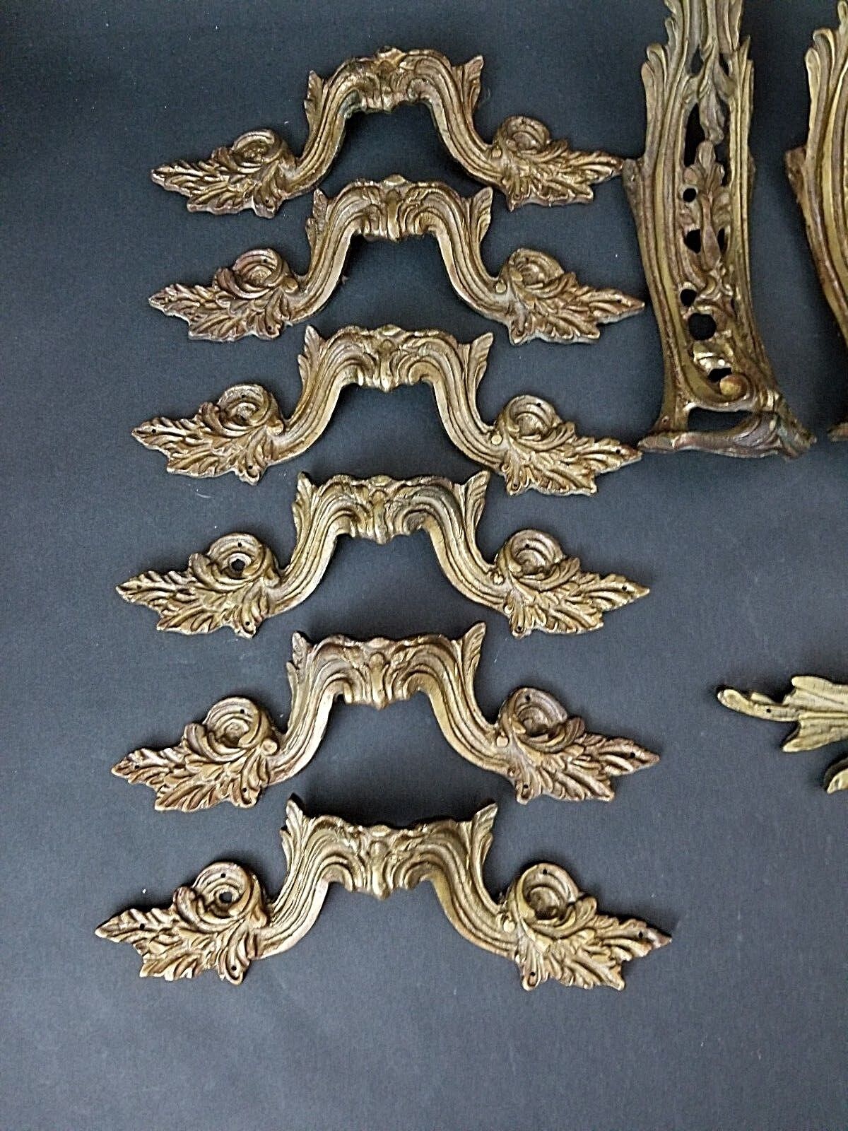 Door Drawer Pulls Handles Ornate Acanthus Leaf Gilt Bronze - Set of 2