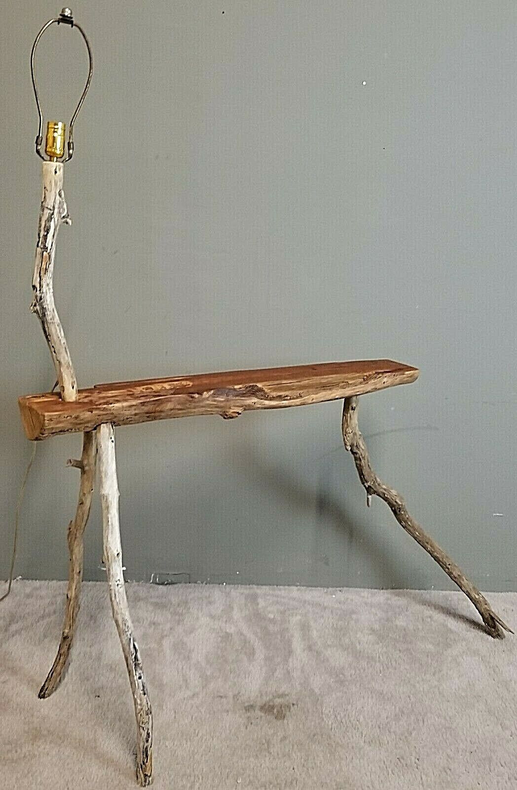 Vintage Large Animal Driftwood Floor Lamp w Table Horse Deer Beach House Coastal