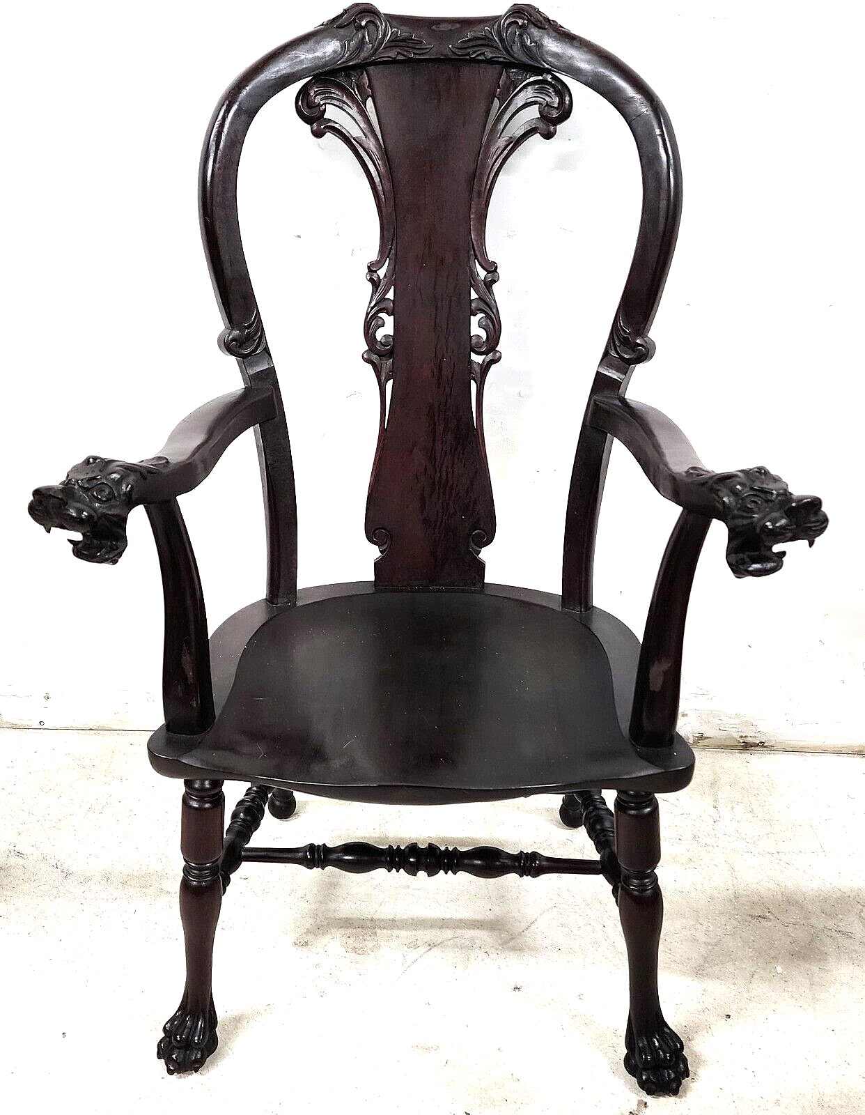 Antique Armchair Desk Dining Accent Mahogany Carved Dragons by STICKLEY & BRANDT