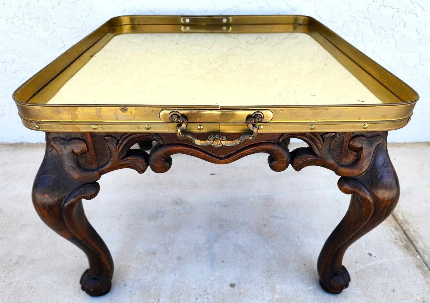 Vintage Brass and Mahogany Tray Table Mid Century