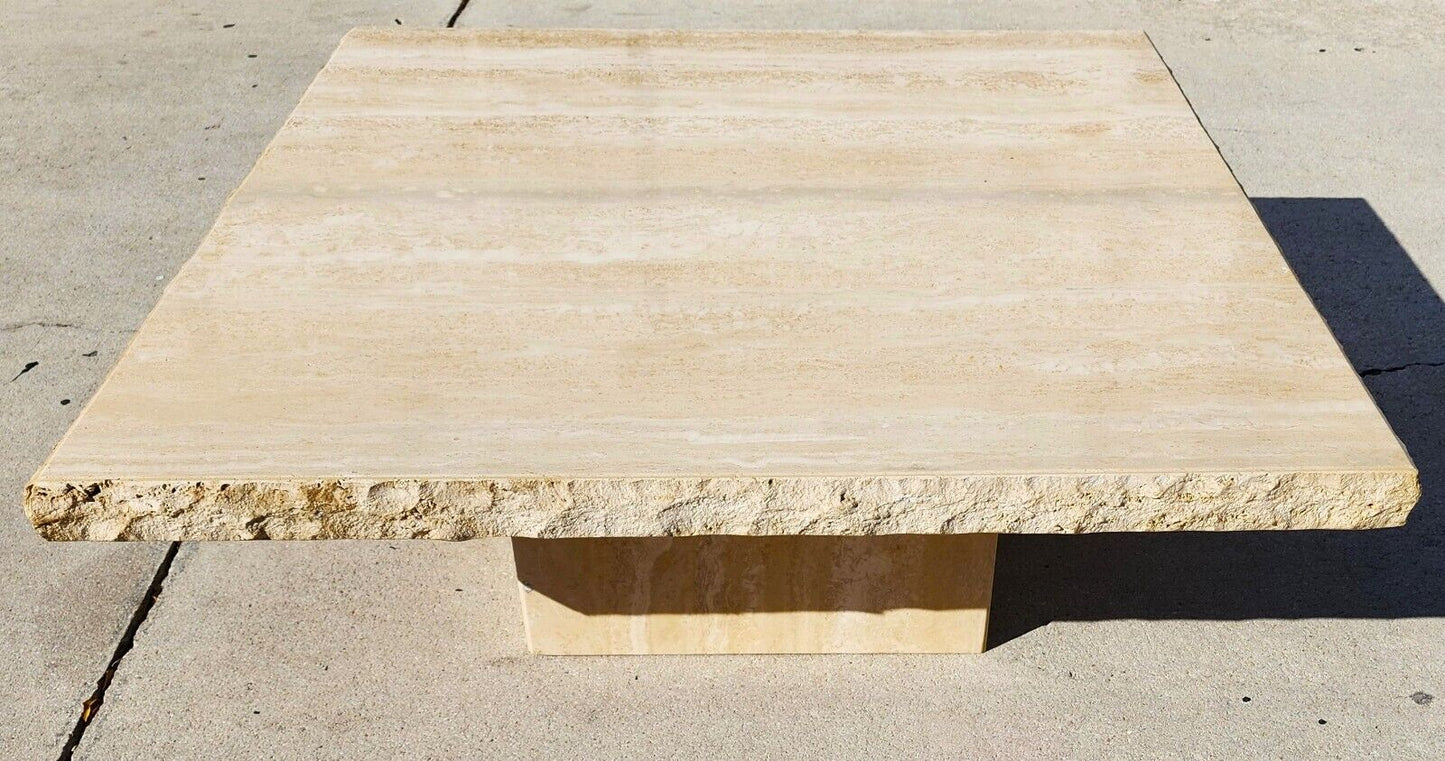 Italian Live Edge Travertine Polished Coffee Table 1970s by STONE INTERNATIONAL