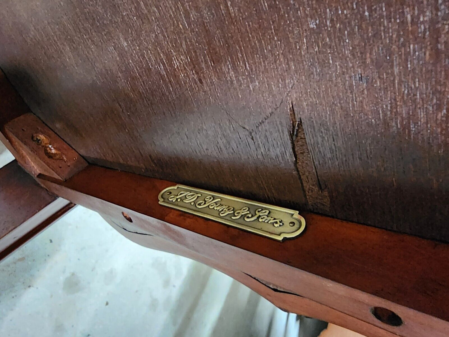 Mahogany Center Side Table Brass Pie Crust Top by JD Young & Sons