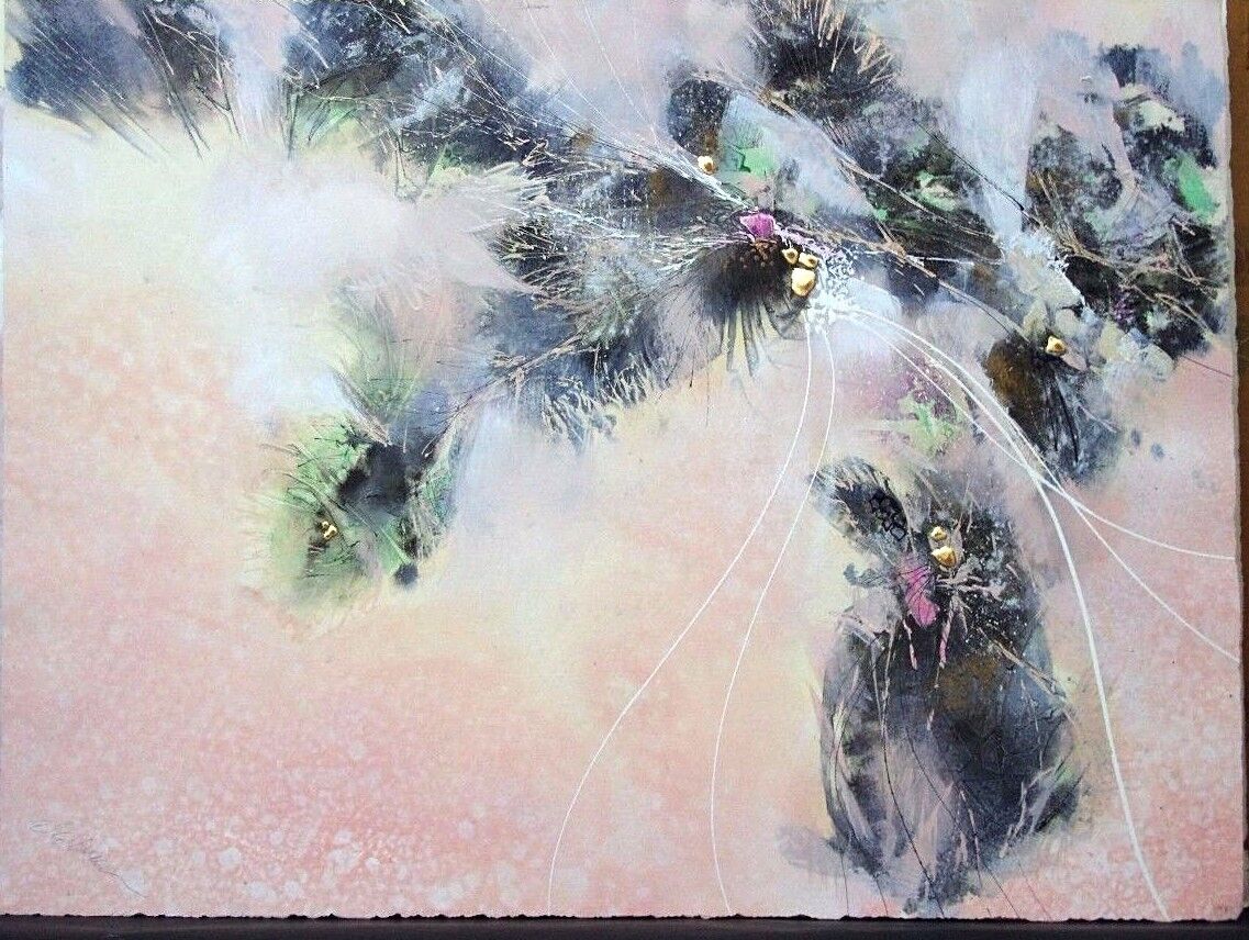 1988 Edward Goldman 1916-2006 Summer Winds Acrylic Gold Leaf Painting Signed