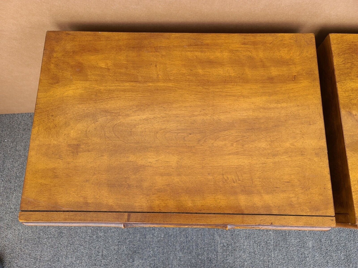 (2) MCM American of Martinsville Side End Tables Nightstands Wicker Faux Bamboo