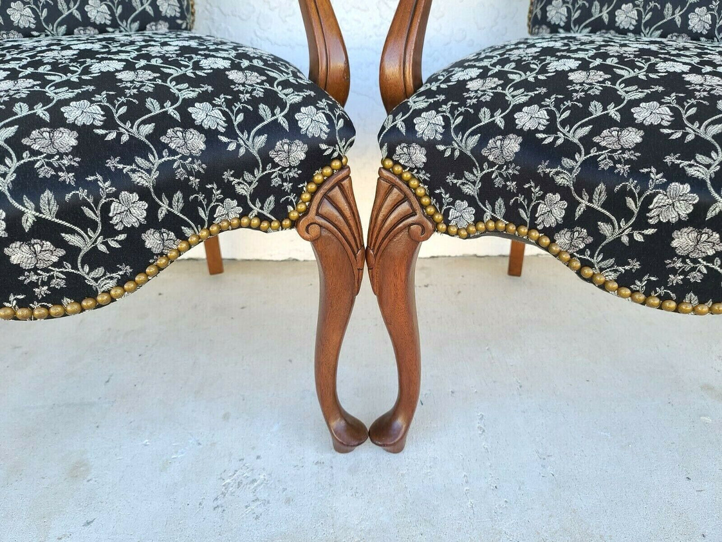 Vintage French Country Provincial Walnut Fauteuil Armchairs - A Pair