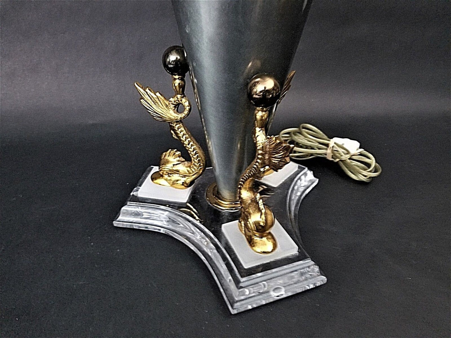 1990's Monumental Bauer Lamp Co Brass Acrylic Lucite Metal Table Lamp 33"