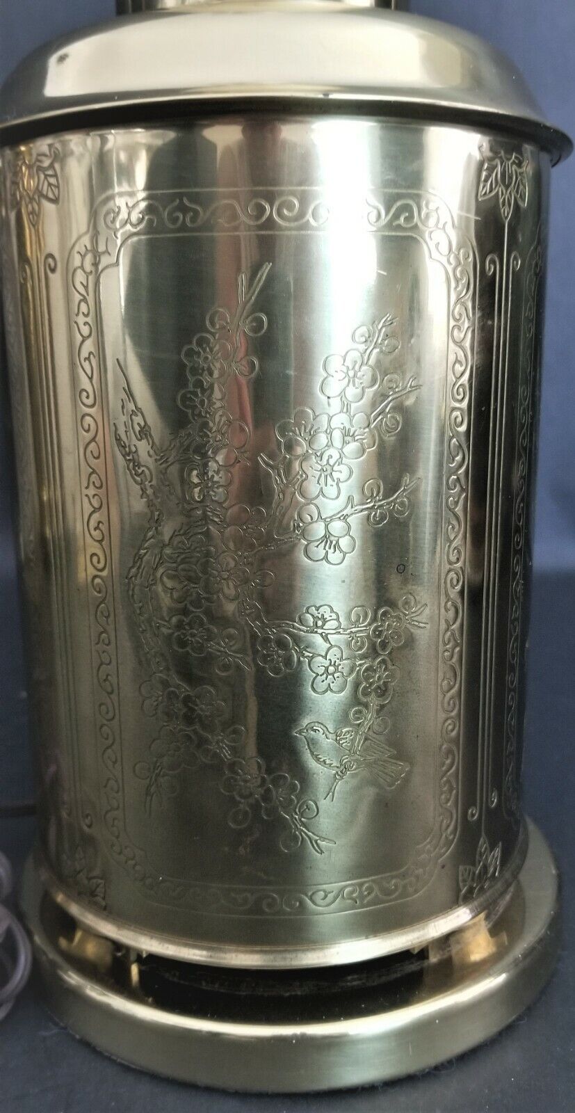 Vintage Brass Asian Chinoiserie Tea Cannister Table Lamp on Brass Base