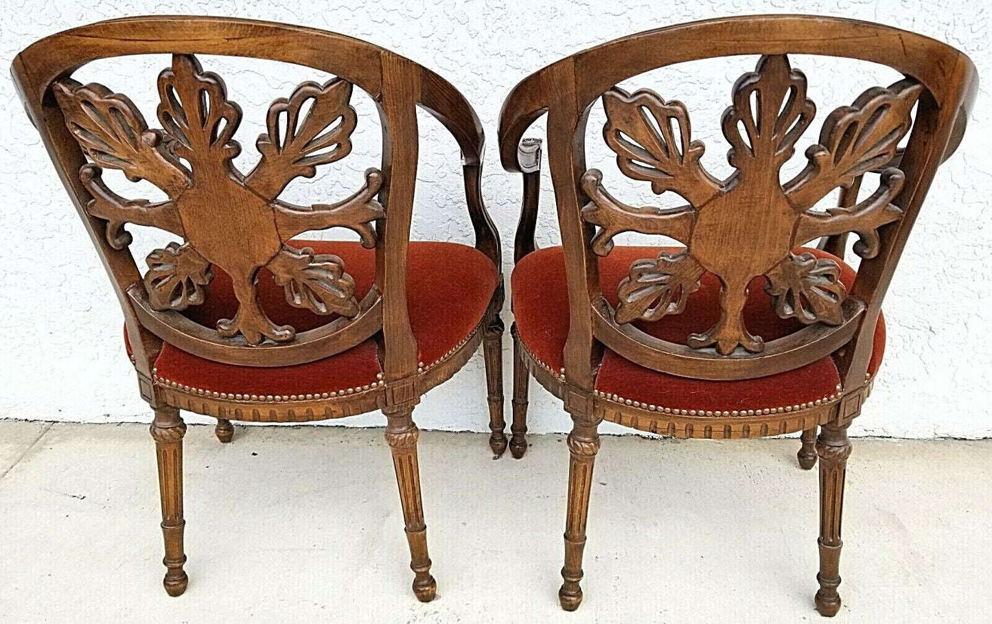 Pair of Antique Hand Carved Walnut French Provincial Accent Statement Armchairs