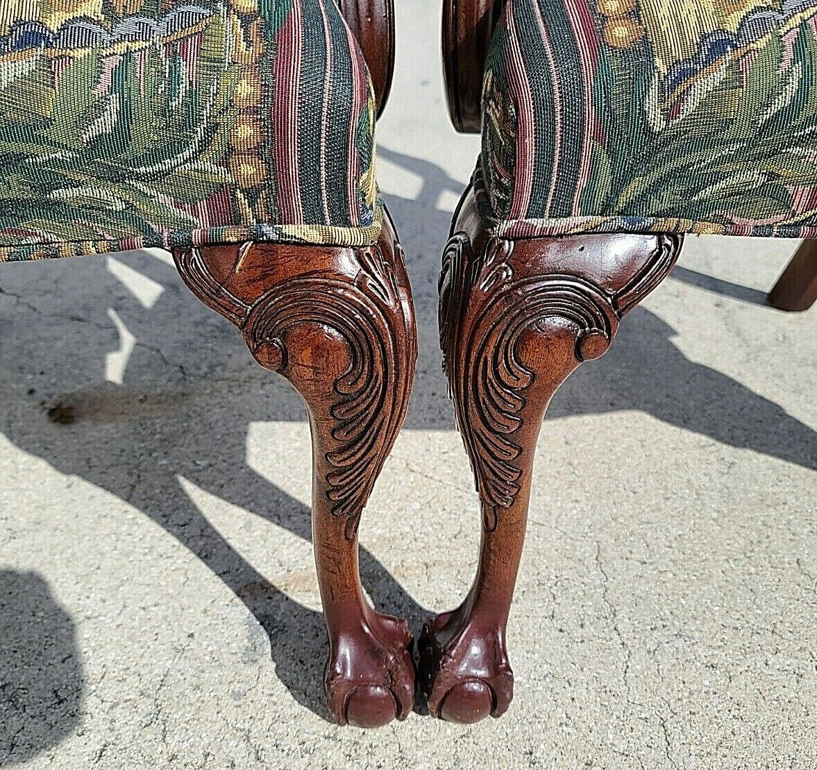 Antique c 1900 Edwardian Chippendale Mahogany Ball & Claw Armchairs - a Pair