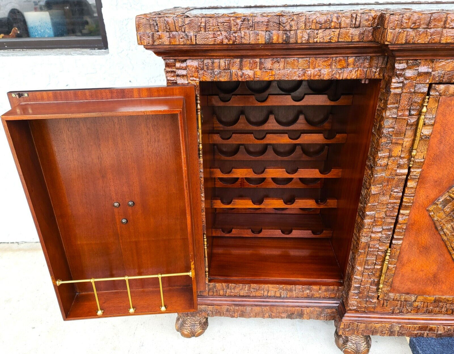 Huge Coconut Shell Brass Elephants & Brass Top Bar Cabinet by LLOYD BUXTON