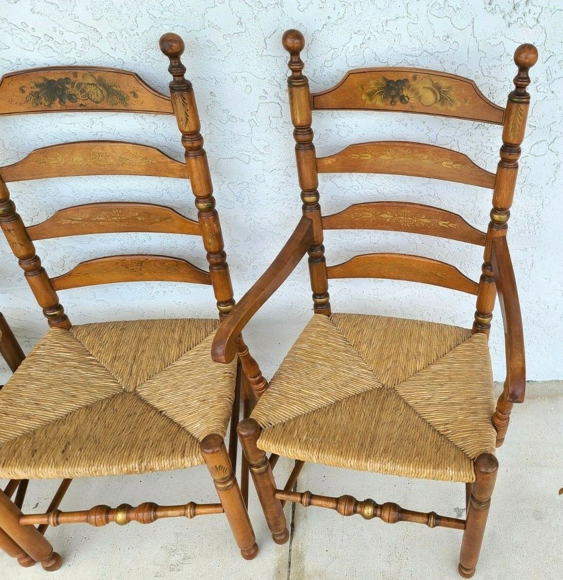L Hitchcock Dining Chairs Harvest Stenciled Ladder Back Rush Seat