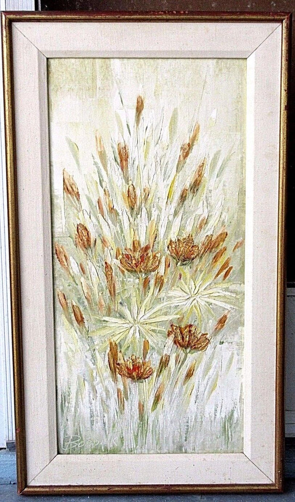 VTG SIGNED JOHN BORDIUK (20th cent, Amer) FLOWERS TEXTURED IMPASTO OIL PAINTING