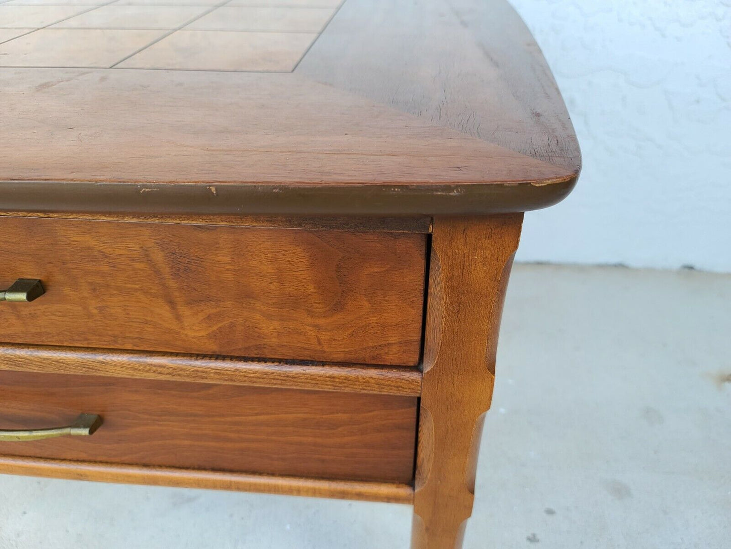 Vintage Mid Century LANE MCM Walnut and Burl Side End Table 2 Drawers 1923