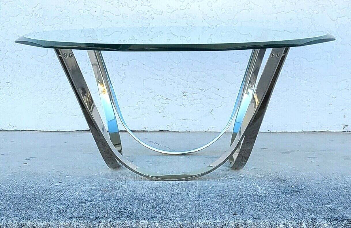 70's Roger Sprunger for Dunbar Chrome Glass Coffee Table