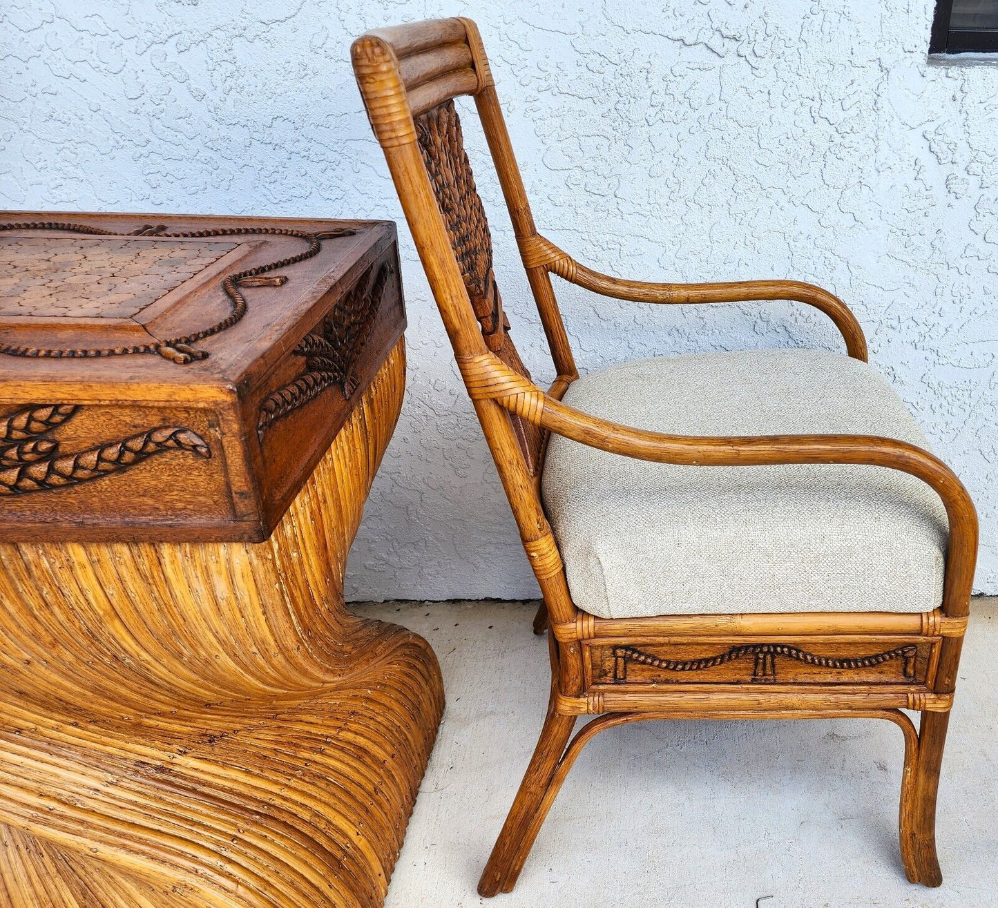 Bamboo Dining Set Rattan Wheat Back Chairs 5 Piece