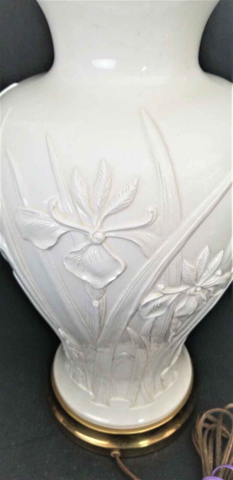 PAUL HANSON Ceramic Lamp with Raised Iris Relief Design and Brass Base