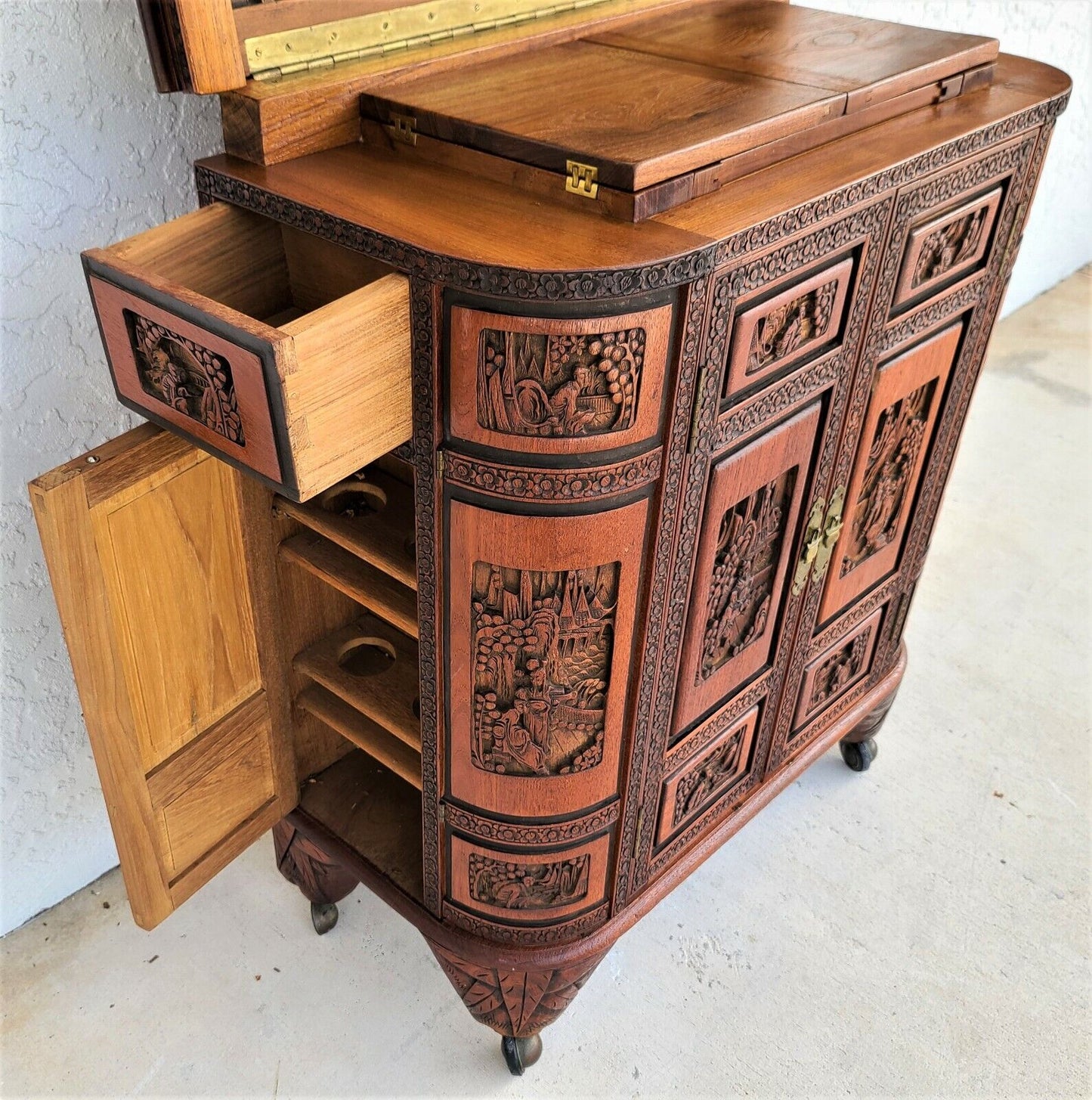 Camphor Wood Dry Bar Cabinet Mid Century Asian Chinoiserie