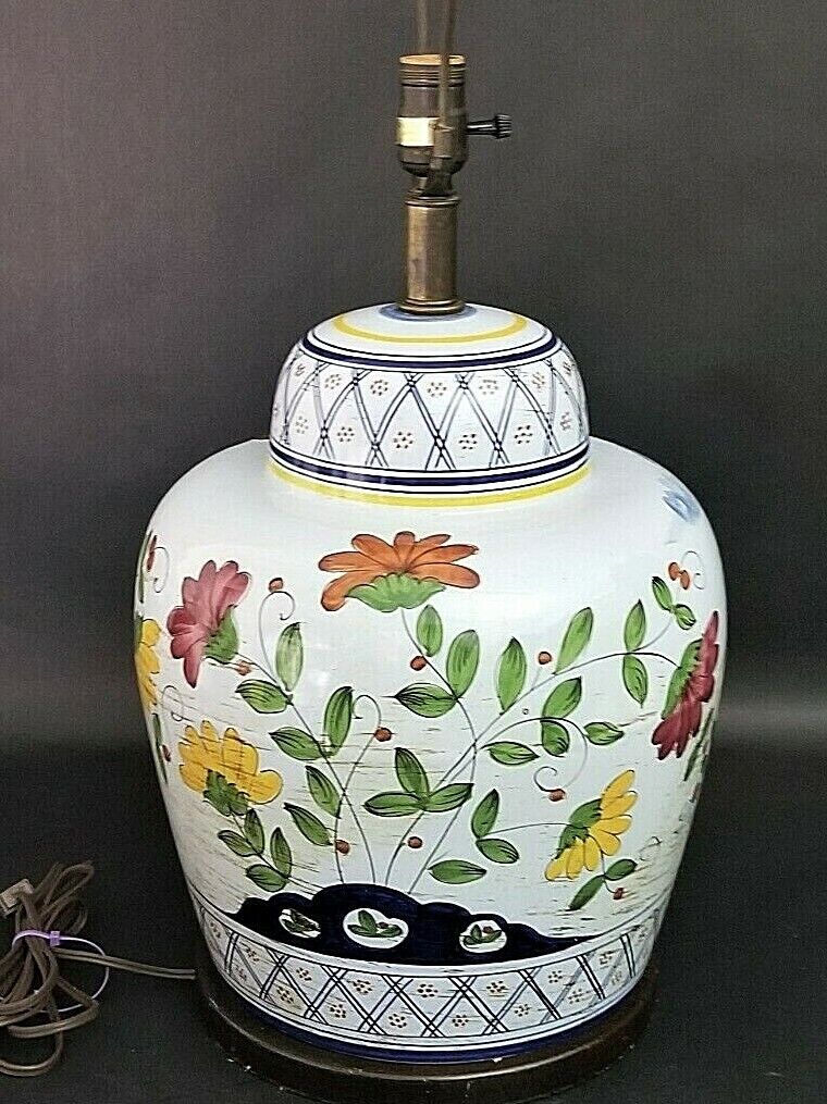 Large Signed FREDERICK COOPER Asian Chinoiserie Figures and Flowers Table Lamp