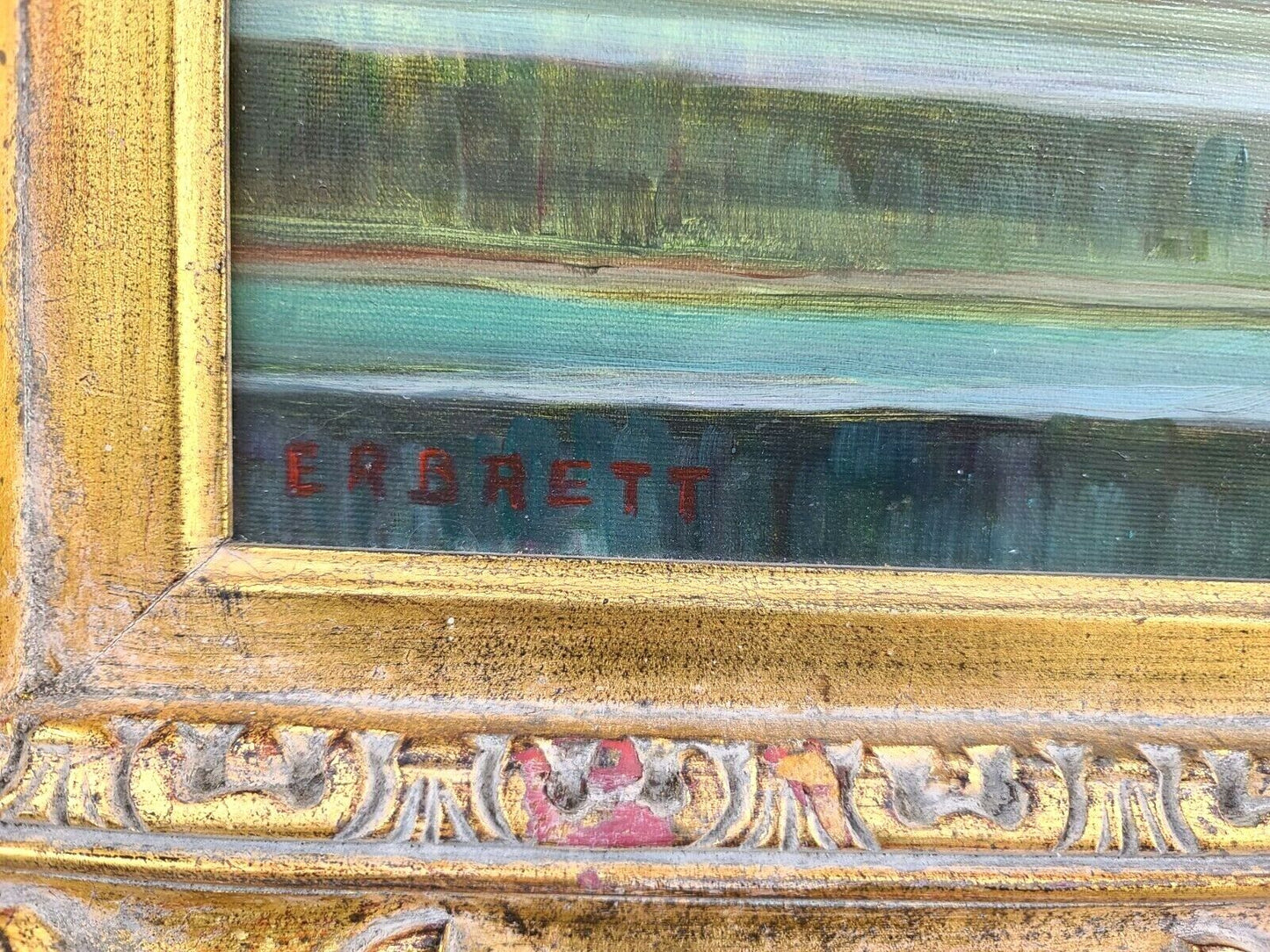 Signed E. R. BRETT Original Oil Painting Framed on Canvas