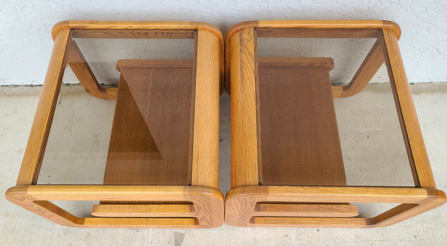 (2) 1970's Mid Century Modern Hodges Mersman Oak Smoked Glass End Tables