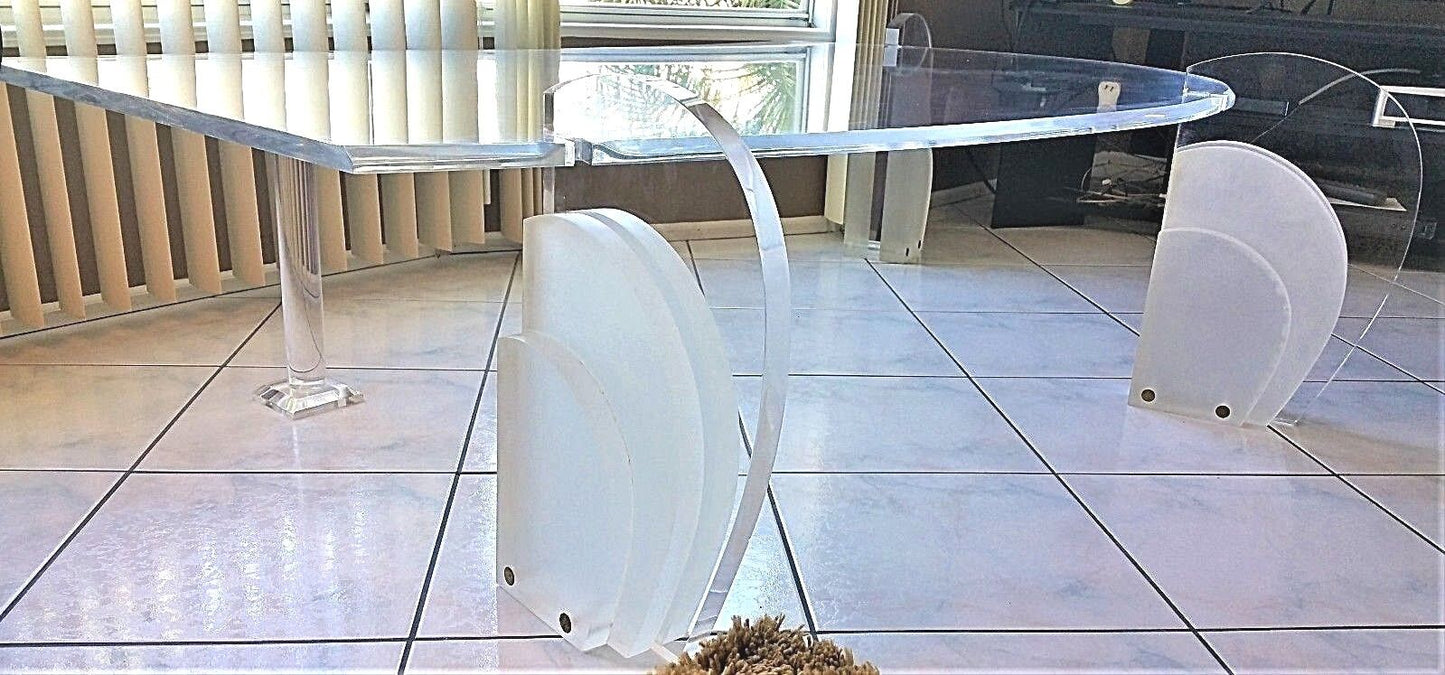 54" MCM Vintage Rolling Butterfly Lucite and Glass Center Cocktail Coffee Table