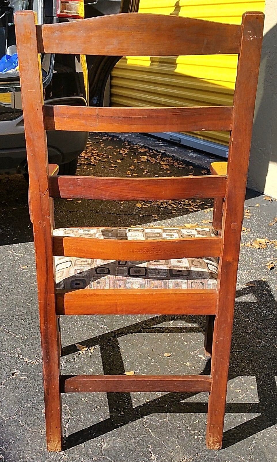 Pair of Antique Wood Ladder Back Dining Accent Armchair Rustic Pegged No Nails