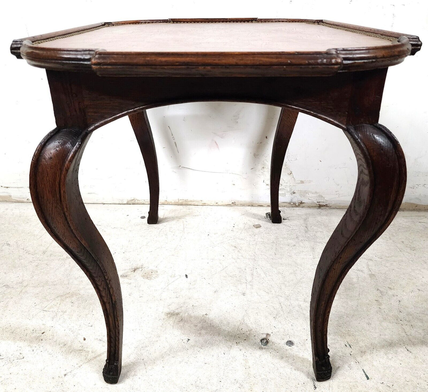 Country French Side Table Leather Top Oak Antique