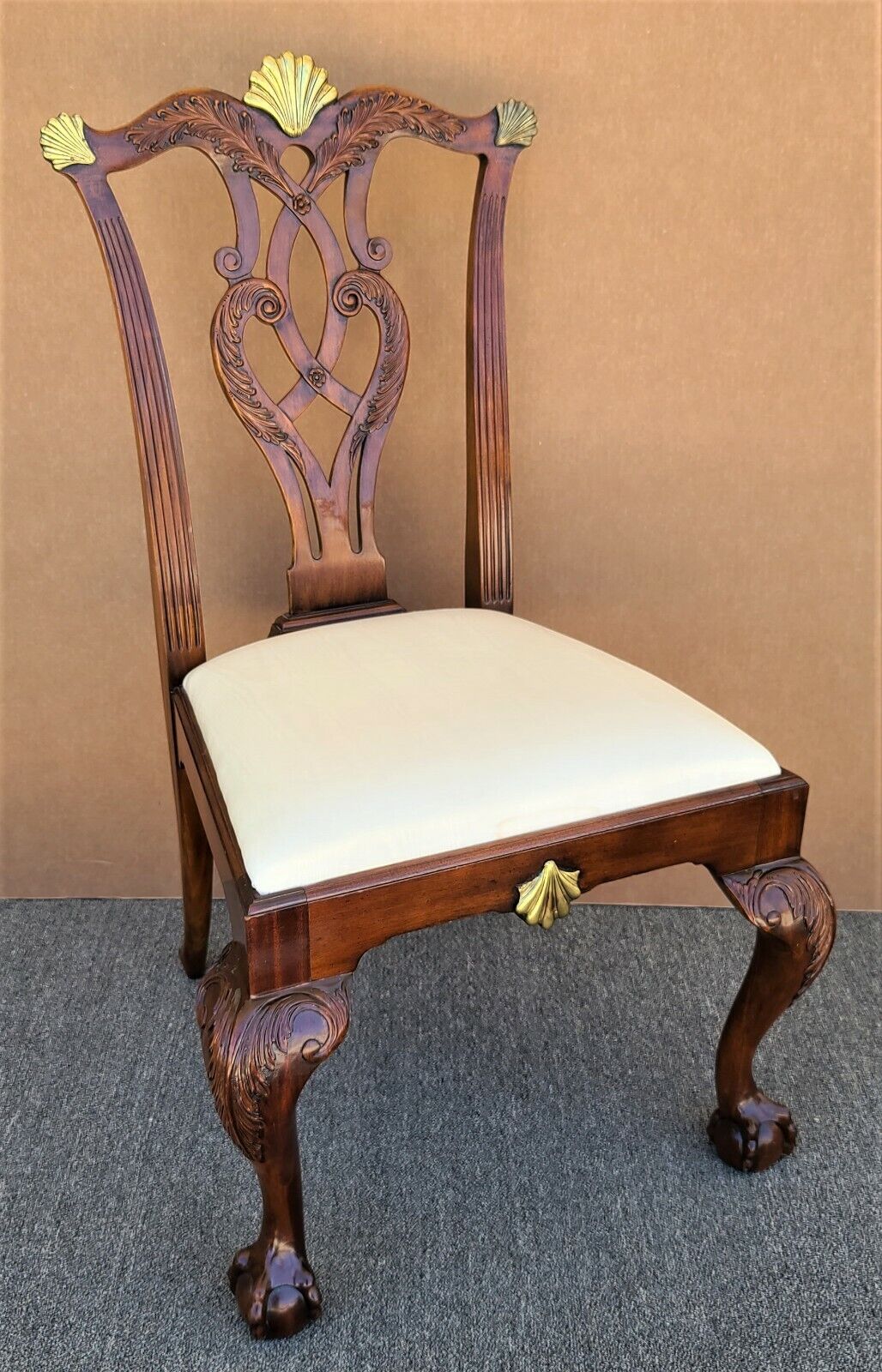 MAITLAND SMITH Chippendale Ball & Claw Mahogany Brass Dining Desk Accent Chair