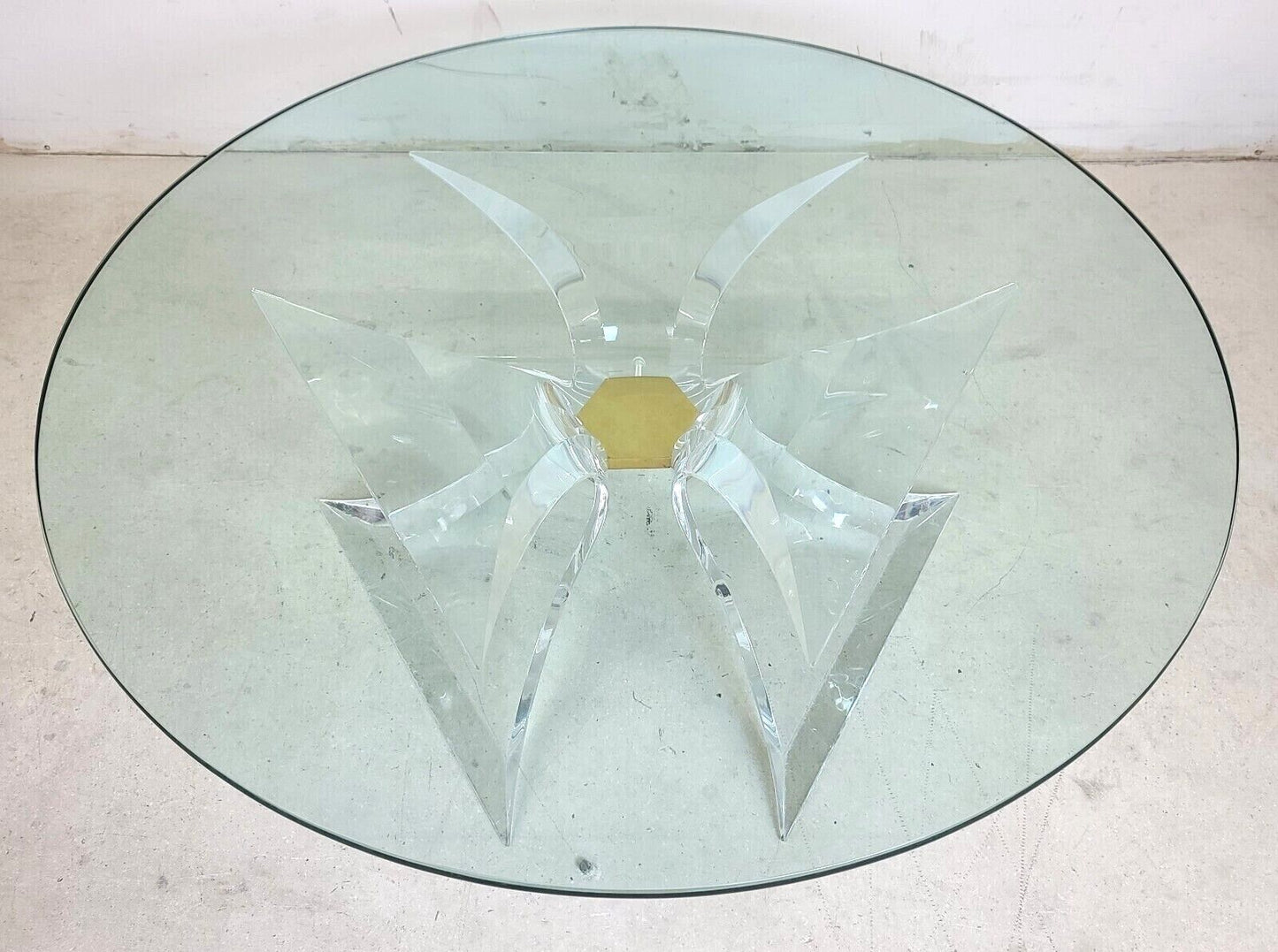 Vintage Signed Butterfly Lucite Brass & Glass Coffee Table by LION IN FROST
