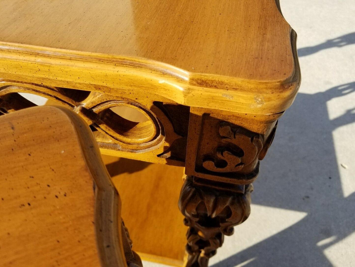 Pair of Vintage Italian Provincial Hand Carved Side End Tables