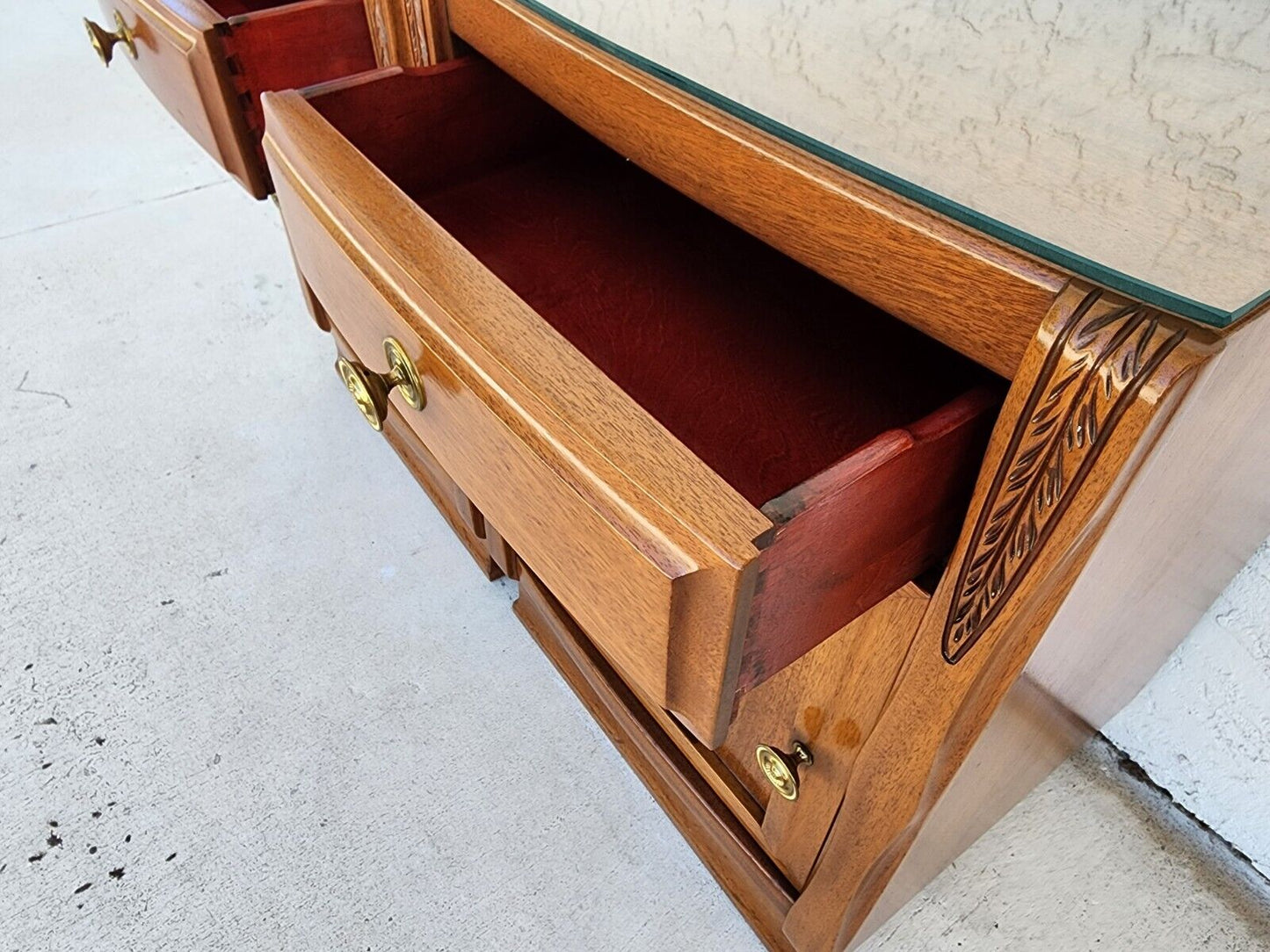 Vintage Nightstands Solid Wood Glass Tops