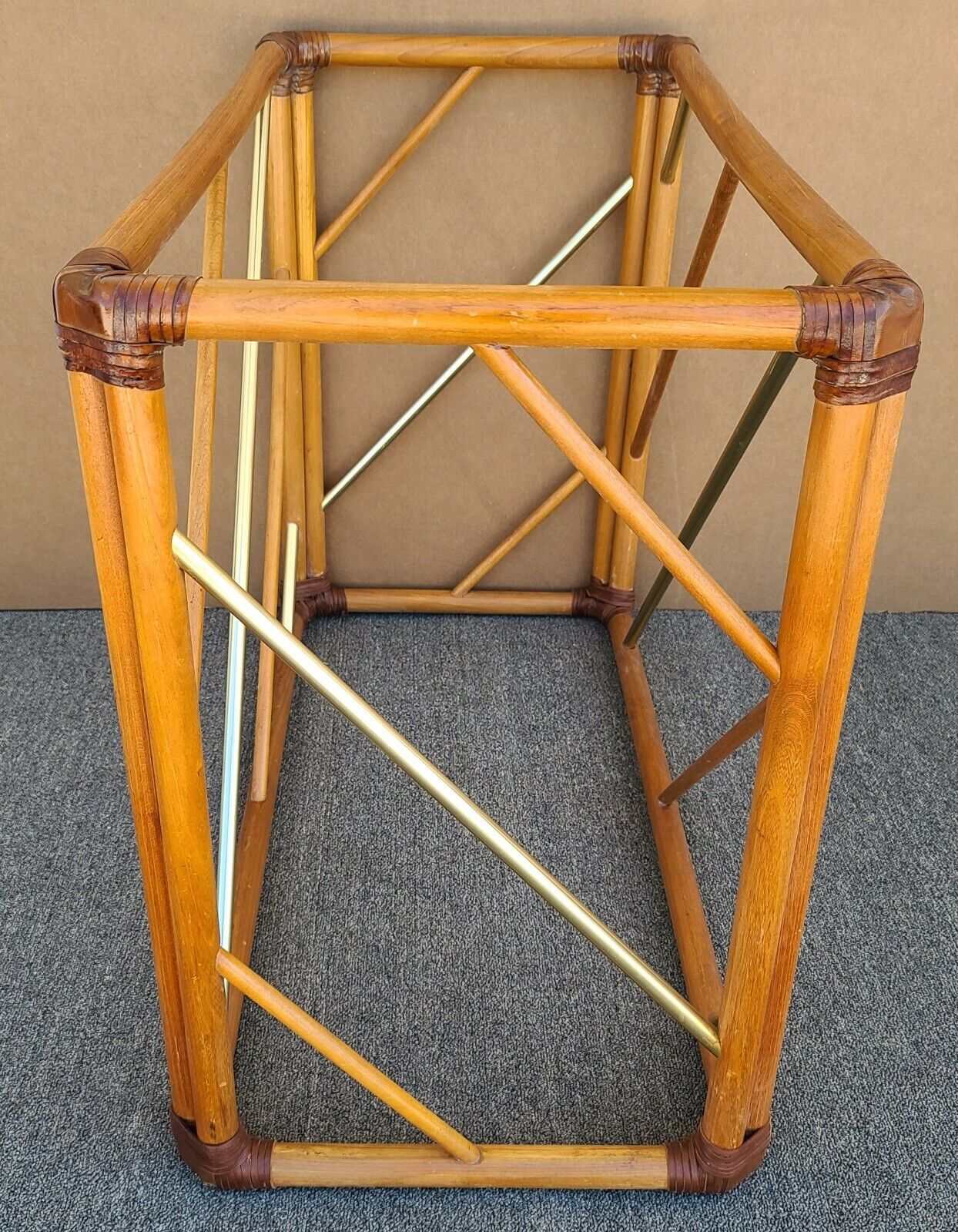 Vintage MCM Bamboo Rattan Brass & Glass Console Sofa Entryway Table