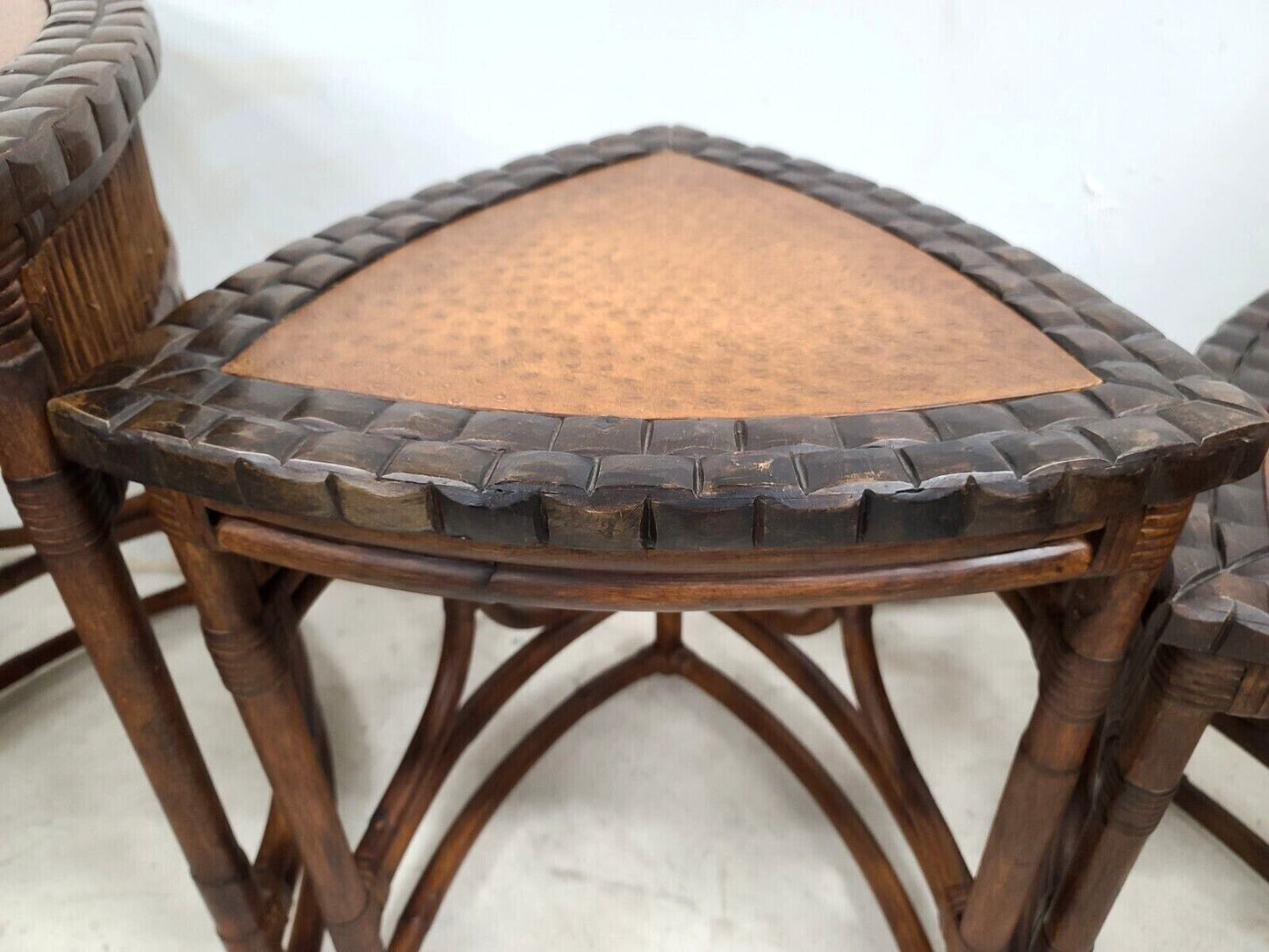 (3) Vintage Bamboo Rattan Coconut Shell Ostrich Nesting Tables